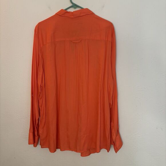 STYLE & CO 3XL Blouse Peach Orange Button Up Long Sleeve Flowy Breezy - Picture 2 of 5